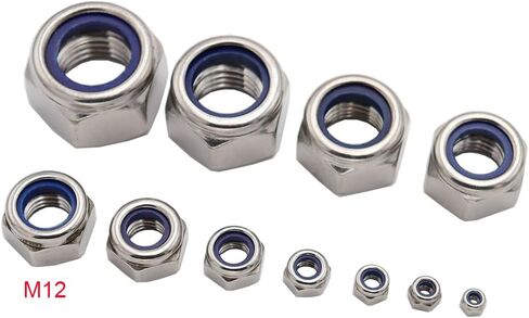 M5x0.8mm Nylon Insert Hex Lock Nuts 100 Pack 304 Stainless Steel DIN985 Self-Locking Nylon Lock Nuts Plain Finish for Industrial Construction Fasteners in Saudi Arabia