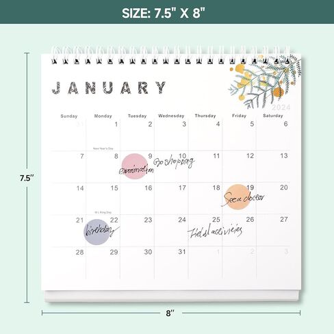 Lbylyhxc 2024 Calendar - 2024 Small Desk Calendar 8x7.5 inch standing desk calendar, Now-December 2024, 18 month flip-up desktop calendar, Aesthetic small desk calendar with round stickers (gold leaf) in Kuwait
