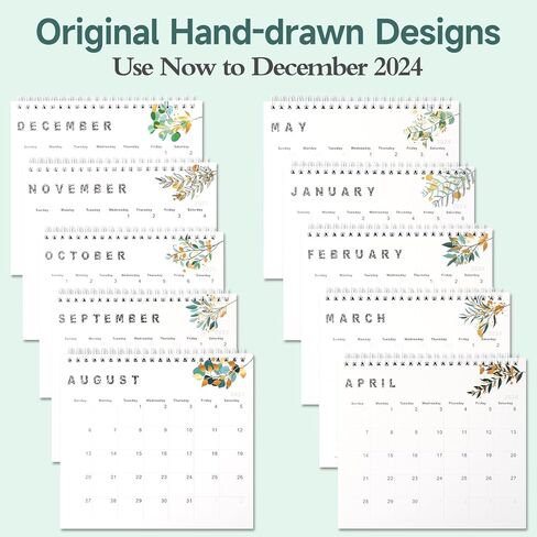 Lbylyhxc 2024 Calendar - 2024 Small Desk Calendar 8x7.5 inch standing desk calendar, Now-December 2024, 18 month flip-up desktop calendar, Aesthetic small desk calendar with round stickers (gold leaf) in Kuwait