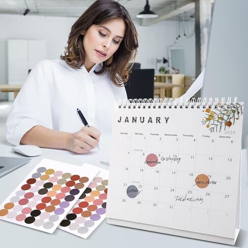 Lbylyhxc 2024 Calendar - 2024 Small Desk Calendar 8x7.5 inch standing desk calendar, Now-December 2024, 18 month flip-up desktop calendar, Aesthetic small desk calendar with round stickers (gold leaf) in Kuwait