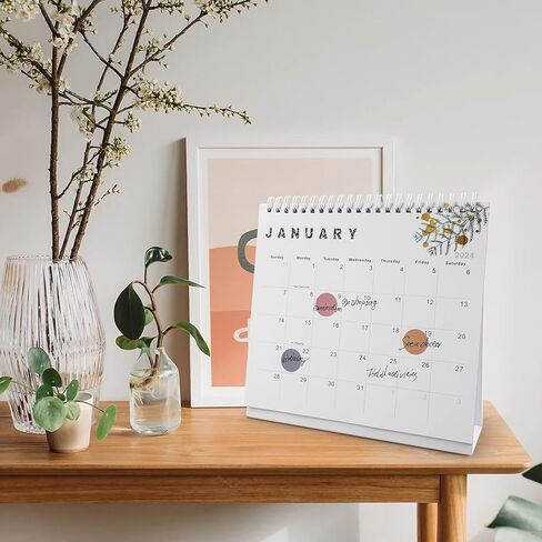 Lbylyhxc 2024 Calendar - 2024 Small Desk Calendar 8x7.5 inch standing desk calendar, Now-December 2024, 18 month flip-up desktop calendar, Aesthetic small desk calendar with round stickers (gold leaf) in Kuwait