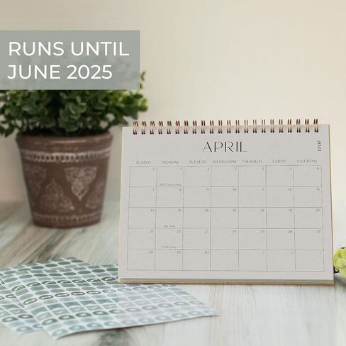 Aesthetic Small 2024-2025 Desk Calendar with Stickers - Runs from January 2024 until June 2025 - Beautiful Flip Desktop Calendar for Easy Organizing in Saudi Arabia