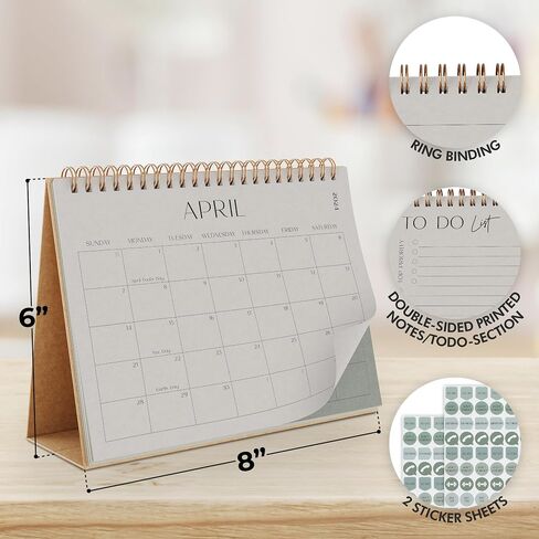 Aesthetic Small 2024-2025 Desk Calendar with Stickers - Runs from January 2024 until June 2025 - Beautiful Flip Desktop Calendar for Easy Organizing in Saudi Arabia