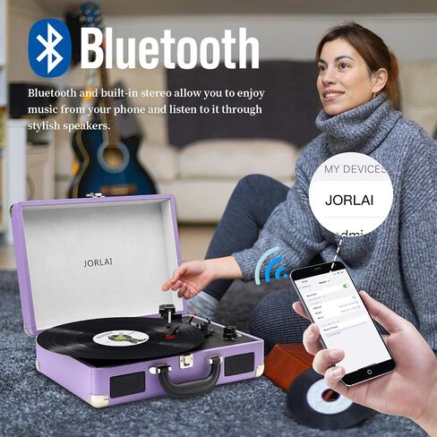 Portable Record Player with Bluetooth 3 Speed Turntable Built in Rechargeable Battery Vintage Suitcase Design with RCA Line Out and Aux in in Saudi Arabia
