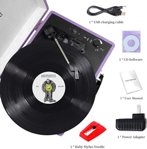 Portable Record Player with Bluetooth 3 Speed Turntable Built in Rechargeable Battery Vintage Suitcase Design with RCA Line Out and Aux in in Saudi Arabia