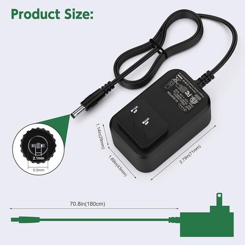 محول إمداد الطاقة 100 فولت - 240 فولت تيار متردد إلى تيار مستمر 18 فولت 2 أمبير 1 أمبير 36 وات، قابس شاحن حائط 5.5 × 2.1 مم لمعدات 18 فولت 100 مللي أمبير ~ 2000 مللي أمبير [18 فولت 2 أمبير، مركز إيجابي، سلك بطول 6 أقدام] in Kuwait