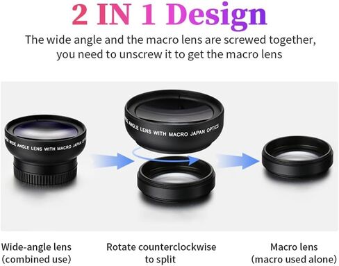 Professional 2 in 1 Lens Universal Clip 37mm Mobile Phone Lens 0.45x 49uv Super Wide-Angle + Macro HD Lens for All Smartphones in Saudi Arabia