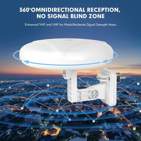 1byone Outdoor TV Antenna 360° Omni-Directional Reception Long 100+ Miles Range Enhance VHF&UHF 4K Ready HDTV Antenna with Added Stability for Outdoor/Attic/RV Use - 39ft RG6 Coax Cable in Kuwait