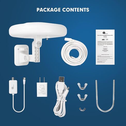 1byone Outdoor TV Antenna 360° Omni-Directional Reception Long 100+ Miles Range Enhance VHF&UHF 4K Ready HDTV Antenna with Added Stability for Outdoor/Attic/RV Use - 39ft RG6 Coax Cable in Kuwait