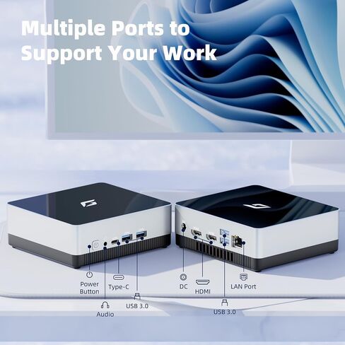 Nano J1 Mini PC Win 11 Pro, Intel N5095A Quad-Core Up to 2.9Ghz, 4GB RAM 3200MHz, 128GB NVMe SSD Mini Desktop Computer, Micro PC Supports 4K Dual Display, WiFi, BT, RJ45, VESA, Office/Home in Saudi Arabia