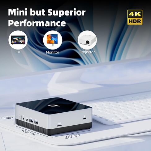 Nano J1 Mini PC Win 11 Pro, Intel N5095A Quad-Core Up to 2.9Ghz, 4GB RAM 3200MHz, 128GB NVMe SSD Mini Desktop Computer, Micro PC Supports 4K Dual Display, WiFi, BT, RJ45, VESA, Office/Home in Saudi Arabia