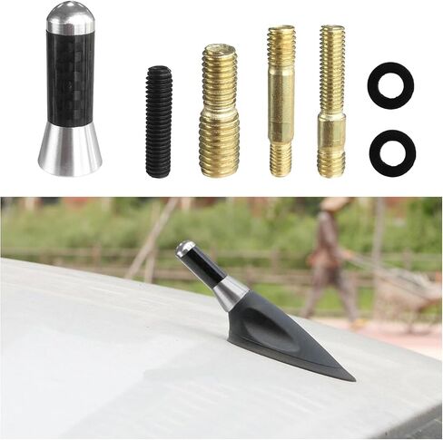 Augeny Car Short Antenna, 1.37" Carbon Fiber Antenna Replacement with Aluminum Screw, Mini Aerial Auto Stubby Antenna, Universal Vehicle Accessories for AM/FM Radio Reception (1.37 inches, Black) in Saudi Arabia