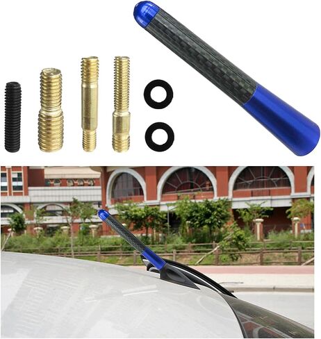 Augeny Car Short Antenna, 1.37" Carbon Fiber Antenna Replacement with Aluminum Screw, Mini Aerial Auto Stubby Antenna, Universal Vehicle Accessories for AM/FM Radio Reception (1.37 inches, Black) in Saudi Arabia