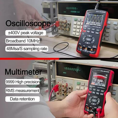 2 في 1 راسم ذبذبات ومقياس متعدد محمول، شاشة IPS مقاس 2.8 بوصة، عرض نطاق ترددي لقناة واحدة 10 ميجا هرتز، معدل أخذ عينات عالي 48 مللي ثانية في الثانية، جهد إدخال ±400 فولت، يقيس جهاز اختبار أوم فولت in Kuwait