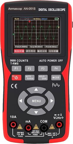 2 في 1 راسم ذبذبات ومقياس متعدد محمول، شاشة IPS مقاس 2.8 بوصة، عرض نطاق ترددي لقناة واحدة 10 ميجا هرتز، معدل أخذ عينات عالي 48 مللي ثانية في الثانية، جهد إدخال ±400 فولت، يقيس جهاز اختبار أوم فولت in Kuwait