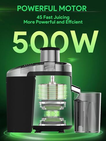 Juicer Machine, 500W Juicer for Fruit and Vegetable, Compact Centrifugal Juicer Extractor Juice Maker with 3-Speed Setting, Easy to Clean, Stainless Steel, BPA Free in Kuwait