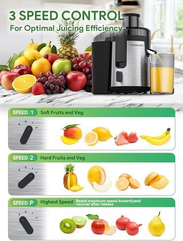 Juicer Machine, 500W Juicer for Fruit and Vegetable, Compact Centrifugal Juicer Extractor Juice Maker with 3-Speed Setting, Easy to Clean, Stainless Steel, BPA Free in Kuwait