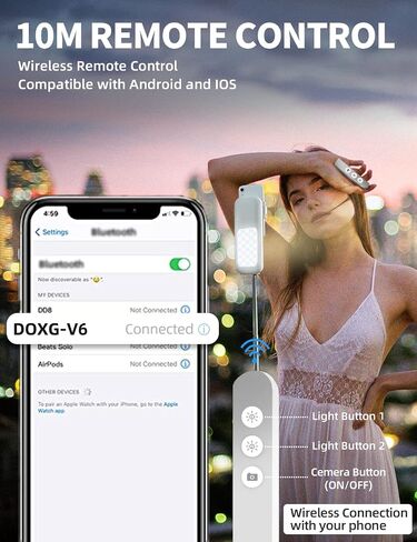حامل Woumlaiy Selfie مع حامل هاتف يدور 360 درجة، قابل للطي/قابل لإعادة الشحن/لاسلكي/تسجيل علوي مع بطارية 1000 مللي أمبير في الساعة للبث المباشر/المكياج/YouTube/Tiktok/Vlog، 7 مصابيح LED سطوع (أبيض) in Kuwait