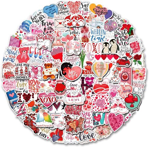 100 قطعة من ملصقات عيد الحب لزجاجات المياه، ملصقات فينيل مقاومة للماء للاطفال والمراهقين والبنات والبالغين، مثالية لزجاجة المياه واللابتوب والجوال وصناديق الهدايا in Kuwait