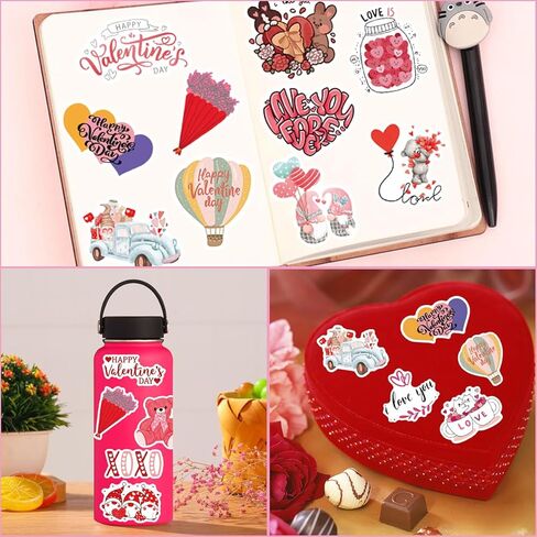 100 قطعة من ملصقات عيد الحب لزجاجات المياه، ملصقات فينيل مقاومة للماء للاطفال والمراهقين والبنات والبالغين، مثالية لزجاجة المياه واللابتوب والجوال وصناديق الهدايا in Kuwait