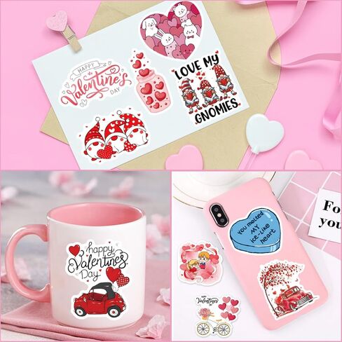 100 قطعة من ملصقات عيد الحب لزجاجات المياه، ملصقات فينيل مقاومة للماء للاطفال والمراهقين والبنات والبالغين، مثالية لزجاجة المياه واللابتوب والجوال وصناديق الهدايا in Kuwait