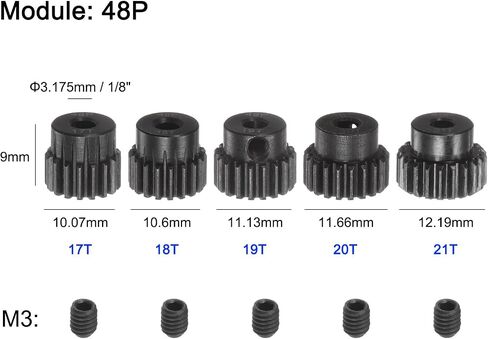 مجموعة تروس ترس uxcell 48P 3.175 مم (1/8 بوصة) عمود 17T 18T 19T 20T 21T ترس ترس من الفولاذ الصلب مع خطوة لسيارة RC (5 قطع) in Saudi Arabia