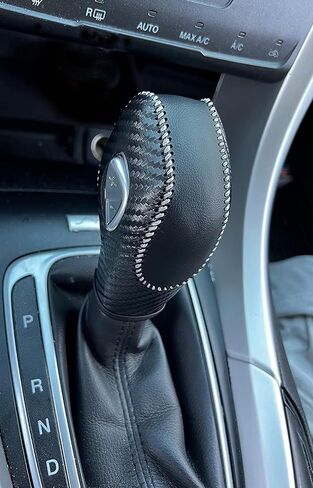 Black Leather Gear Shift Knob Cover for Ford Focus 2012 2013 2014 2015 2016/ Ford Fiesta 2014 2015 2016 / Ford Fusion S / Fusion SE 2013 2014 2015 2016 / Fusion Gear Shift Cover / Accessories for Ford in Kuwait