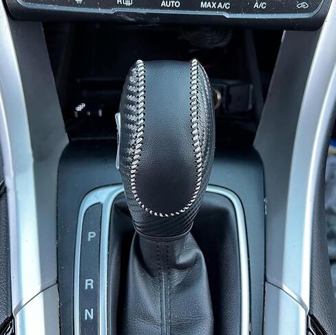 Black Leather Gear Shift Knob Cover for Ford Focus 2012 2013 2014 2015 2016/ Ford Fiesta 2014 2015 2016 / Ford Fusion S / Fusion SE 2013 2014 2015 2016 / Fusion Gear Shift Cover / Accessories for Ford in Kuwait
