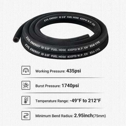 EVIL ENERGY 1/4 "خرطوم الوقود قفل دفع هيدروليكي NBR مطاط 5FT 435PSI EN854-1TE in Kuwait