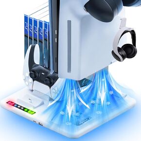 abroive PS5 Slim Cooling Stand with Controller Charging Station for Playstation 5 Slime Console, PS5 Slim Accessories with 2 Cooling Fan,2 Headset Holder, 6 Game Slots in Saudi Arabia