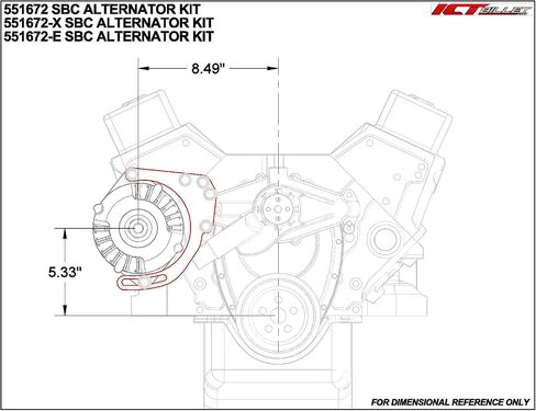ICT Billet SBC LWP المولد قوس مزدوج الرأس سنام قابل للتعديل كيت صغير Chevy 305 327 350 5.0L 5.7L V8 ثمانية اسطوانة مضخة ماء طويلة المكربن V حزام متوافق مع Chevrolet 551672X in Saudi Arabia