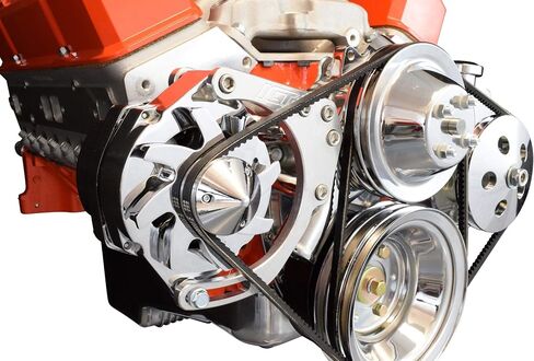 ICT Billet SBC LWP المولد قوس مزدوج الرأس سنام قابل للتعديل كيت صغير Chevy 305 327 350 5.0L 5.7L V8 ثمانية اسطوانة مضخة ماء طويلة المكربن V حزام متوافق مع Chevrolet 551672X in Saudi Arabia