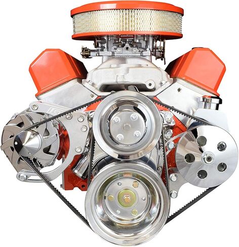 ICT Billet SBC LWP المولد قوس مزدوج الرأس سنام قابل للتعديل كيت صغير Chevy 305 327 350 5.0L 5.7L V8 ثمانية اسطوانة مضخة ماء طويلة المكربن V حزام متوافق مع Chevrolet 551672X in Saudi Arabia