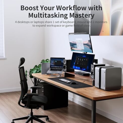 TESmart KVM Switch 4 أجهزة كمبيوتر 2 شاشات، 4 منافذ HDMI KVM Switch شاشة مزدوجة، EDID، UHD 4K @ 30 هرتز، دعم متتالي للشاشة الرباعية، صوت ستيريو، تبديل مفتاح التشغيل السريع، صندوق تبديل الشاشة in Kuwait