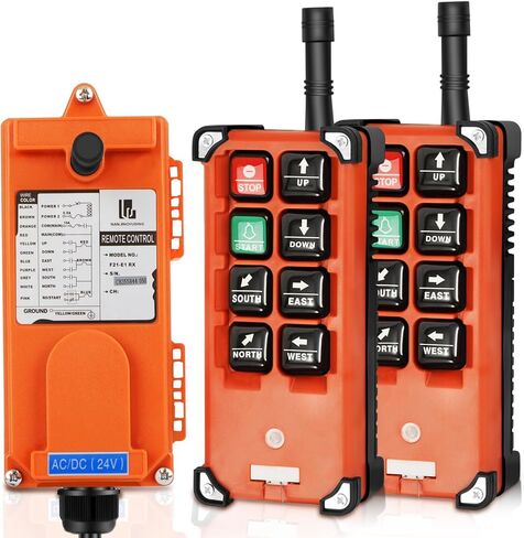 رافعة لاسلكية للتحكم عن بعد بتيار مستمر 24 فولت 8 أزرار رافعة كهربائية رافعة صناعية للإرسال والاستقبال مفتاح رافعة برجية علوية (2 جهاز إرسال + 1 جهاز استقبال تيار مستمر 24 فولت) in Kuwait