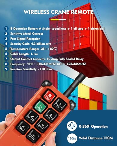 رافعة لاسلكية للتحكم عن بعد بتيار مستمر 24 فولت 8 أزرار رافعة كهربائية رافعة صناعية للإرسال والاستقبال مفتاح رافعة برجية علوية (2 جهاز إرسال + 1 جهاز استقبال تيار مستمر 24 فولت) in Kuwait