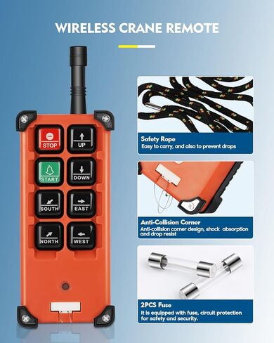 رافعة لاسلكية للتحكم عن بعد بتيار مستمر 24 فولت 8 أزرار رافعة كهربائية رافعة صناعية للإرسال والاستقبال مفتاح رافعة برجية علوية (2 جهاز إرسال + 1 جهاز استقبال تيار مستمر 24 فولت) in Kuwait