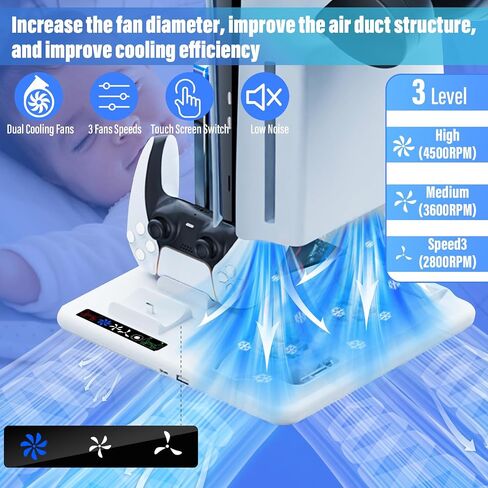 abroive PS5 Slim Cooling Stand with Controller Charging Station for Playstation 5 Slime Console, PS5 Slim Accessories with 2 Cooling Fan,2 Headset Holder, 6 Game Slots in Saudi Arabia