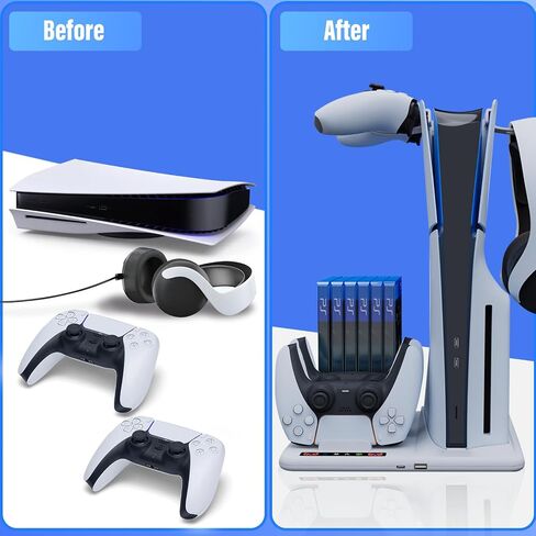 abroive PS5 Slim Cooling Stand with Controller Charging Station for Playstation 5 Slime Console, PS5 Slim Accessories with 2 Cooling Fan,2 Headset Holder, 6 Game Slots in Saudi Arabia