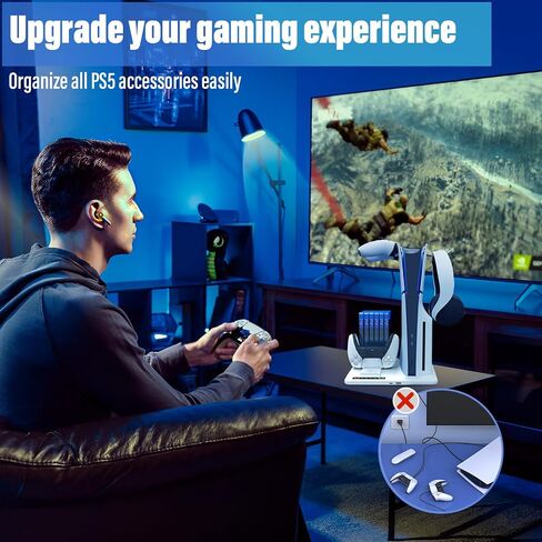 abroive PS5 Slim Cooling Stand with Controller Charging Station for Playstation 5 Slime Console, PS5 Slim Accessories with 2 Cooling Fan,2 Headset Holder, 6 Game Slots in Saudi Arabia
