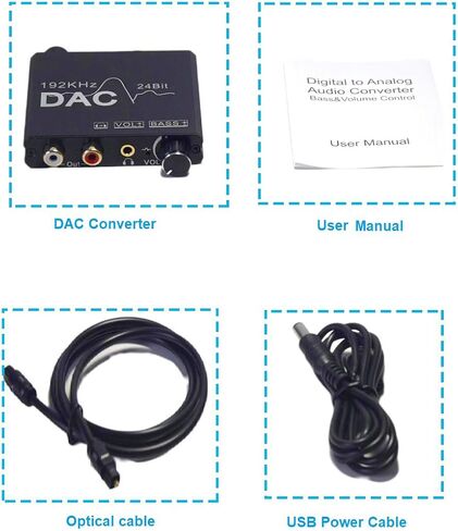 ويلكسيسوم بصري إلى RCA R/L، صوت 3.5 مم، محول صوت رقمي إلى تناظري 192 كيلو هرتز، تعديل مستوى الصوت والجهير in Kuwait