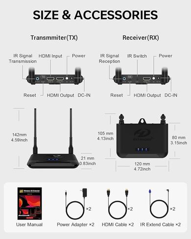 جهاز إرسال واستقبال HDMI لاسلكي 4K من Anrewa، 2160P 30HZ، 820FT، واي فاي مزدوج 5 جيجاهرتز، 9 قنوات قابلة للضبط، 433 ميجابت في الثانية، 1 Tx إلى 3 Rxs، تمديد جهاز التحكم عن بعد بالأشعة تحت الحمراء، حلقة HDMI 4K، Anrewa 950 in Saudi Arabia