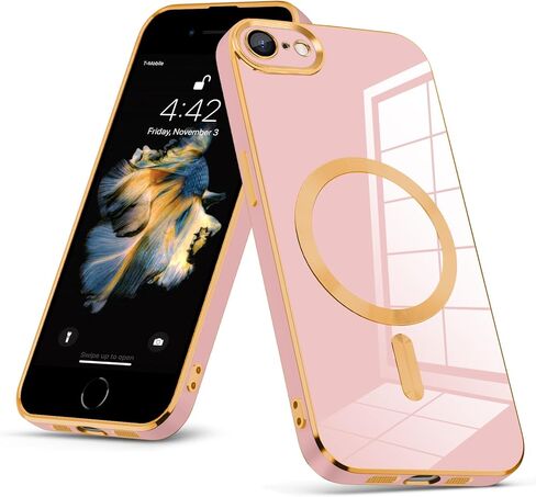 Magnetic for iPhone SE 3rd/2nd Gen Case,iPhone 8/7 Case, Luxury Cute Soft TPU Magnetic Anti-Scratch Anti-Yellowing Slim Fit Glossy Shockproof Case for iPhone SE3/SE2/8/7 Case, Black(7-1) in Saudi Arabia
