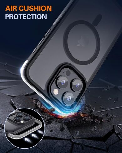 حافظة Pop-tech لهاتف iPhone 15 Pro-Max: مع واقي شاشة من الزجاج المقسى 2X حافظة هاتف سوداء غير لامعة للحماية من السقوط العسكري لـ MagSafe - غطاء مغناطيسي شفاف مقاوم للصدمات لهاتف Apple 15 Pro Max in Kuwait