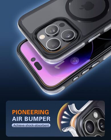 حافظة Pop-tech لهاتف iPhone 15 Pro-Max: مع واقي شاشة من الزجاج المقسى 2X حافظة هاتف سوداء غير لامعة للحماية من السقوط العسكري لـ MagSafe - غطاء مغناطيسي شفاف مقاوم للصدمات لهاتف Apple 15 Pro Max in Kuwait