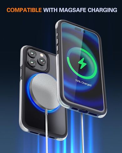 حافظة Pop-tech لهاتف iPhone 15 Pro-Max: مع واقي شاشة من الزجاج المقسى 2X حافظة هاتف سوداء غير لامعة للحماية من السقوط العسكري لـ MagSafe - غطاء مغناطيسي شفاف مقاوم للصدمات لهاتف Apple 15 Pro Max in Kuwait