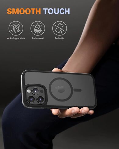 حافظة Pop-tech لهاتف iPhone 15 Pro-Max: مع واقي شاشة من الزجاج المقسى 2X حافظة هاتف سوداء غير لامعة للحماية من السقوط العسكري لـ MagSafe - غطاء مغناطيسي شفاف مقاوم للصدمات لهاتف Apple 15 Pro Max in Kuwait