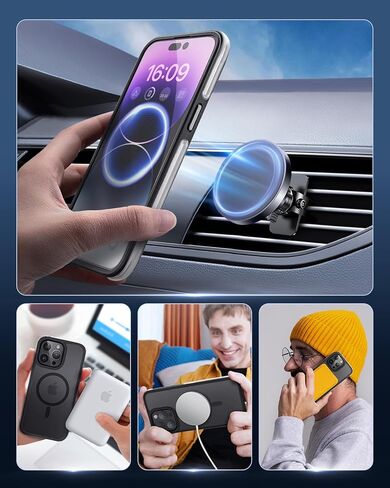 حافظة Pop-tech لهاتف iPhone 15 Pro-Max: مع واقي شاشة من الزجاج المقسى 2X حافظة هاتف سوداء غير لامعة للحماية من السقوط العسكري لـ MagSafe - غطاء مغناطيسي شفاف مقاوم للصدمات لهاتف Apple 15 Pro Max in Kuwait