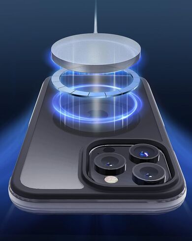 حافظة Pop-tech لهاتف iPhone 15 Pro-Max: مع واقي شاشة من الزجاج المقسى 2X حافظة هاتف سوداء غير لامعة للحماية من السقوط العسكري لـ MagSafe - غطاء مغناطيسي شفاف مقاوم للصدمات لهاتف Apple 15 Pro Max in Kuwait