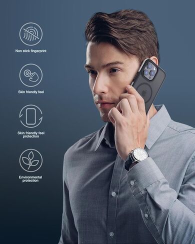 حافظة Pop-tech لهاتف iPhone 15 Pro-Max: مع واقي شاشة من الزجاج المقسى 2X حافظة هاتف سوداء غير لامعة للحماية من السقوط العسكري لـ MagSafe - غطاء مغناطيسي شفاف مقاوم للصدمات لهاتف Apple 15 Pro Max in Kuwait